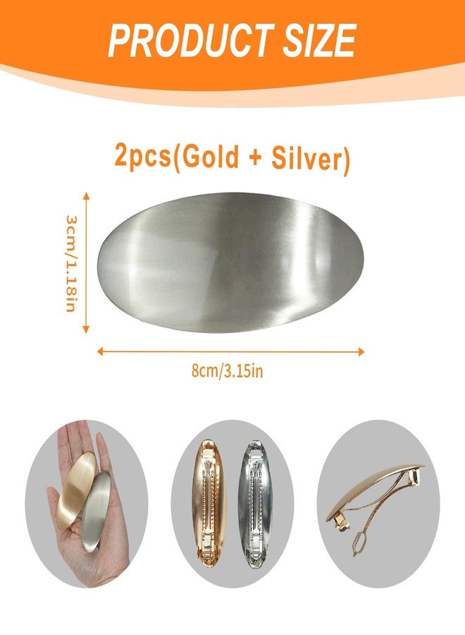 Nextpal 2pcs French Barrette Hair Clips, Oval Metal Clips for Women with Non-Slip Grip, Vintage Gold and Silver Barrettes for Long Thick Hair, Formal Wedding Prom Evening Accessories 3 Inch - Image 2